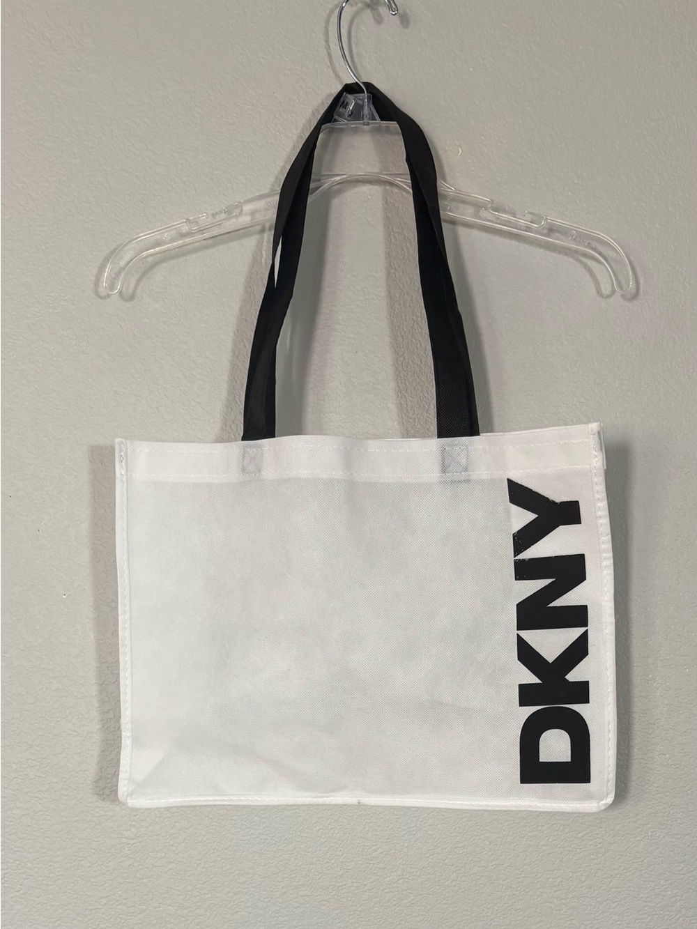 DKNY White Tote with Black Logo and Straps